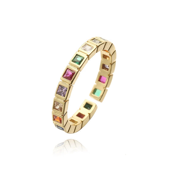 Wholesale Women's Light Luxury Copper Geometric Square And Circle Zirconia Ring