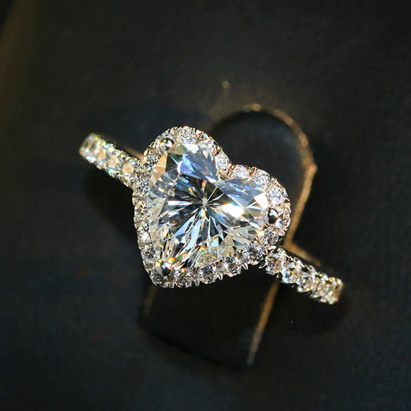 Wholesale Women's Light Luxury Copper Heartshaped Micropaved Zircon Engagement Ring