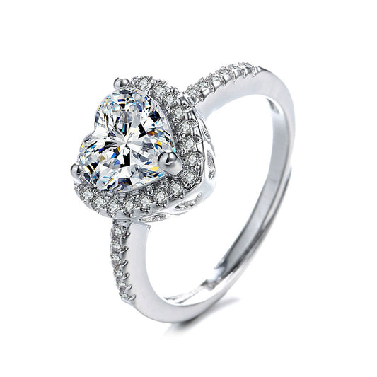 Wholesale Women's Light Luxury Copper Heartshaped Micropaved Zircon Engagement Ring