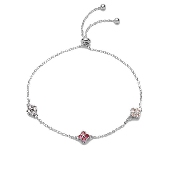 Wholesale Women's Light Luxury Copper Inlaid Colored Diamond Four Leaf Clover Pull Bracelet With Zirconia And Flower Design