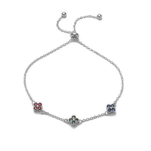 Wholesale Women's Light Luxury Copper Inlaid Colored Diamond Four Leaf Clover Pull Bracelet With Zirconia And Flower Design
