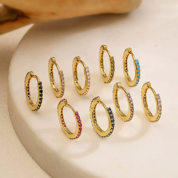 Wholesale Women's Light Luxury Copper Inlaid Colored Diamond Geometric Round Earring