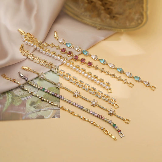Wholesale Women's Light Luxury Copper Inlaid Colored Diamond Water Drop Petal Fruit Flower Patterned Zirconia Hand Jewelry Bracelet