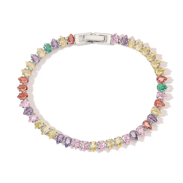 Wholesale Women's Light Luxury Copper Inlaid Colored Diamond Water Drop Petal Fruit Flower Patterned Zirconia Hand Jewelry Bracelet