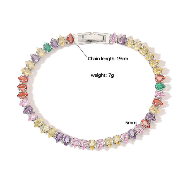 Wholesale Women's Light Luxury Copper Inlaid Colored Diamond Water Drop Petal Fruit Flower Patterned Zirconia Hand Jewelry Bracelet
