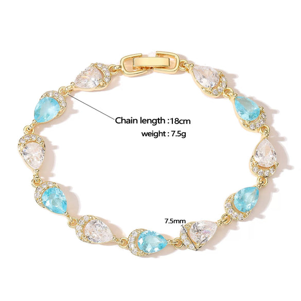 Wholesale Women's Light Luxury Copper Inlaid Colored Diamond Water Drop Petal Fruit Flower Patterned Zirconia Hand Jewelry Bracelet