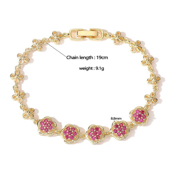Wholesale Women's Light Luxury Copper Inlaid Colored Diamond Water Drop Petal Fruit Flower Patterned Zirconia Hand Jewelry Bracelet