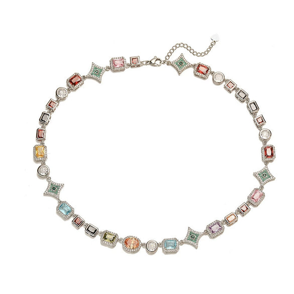 Wholesale Women's Light Luxury Copper Jewelry With Inlaid Color Diamond And Geometric Pattern In Oval And Square Shapes