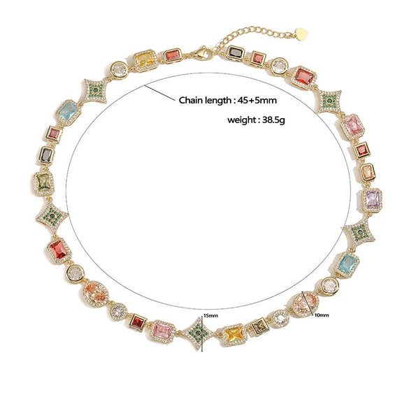 Wholesale Women's Light Luxury Copper Jewelry With Inlaid Color Diamond And Geometric Pattern In Oval And Square Shapes