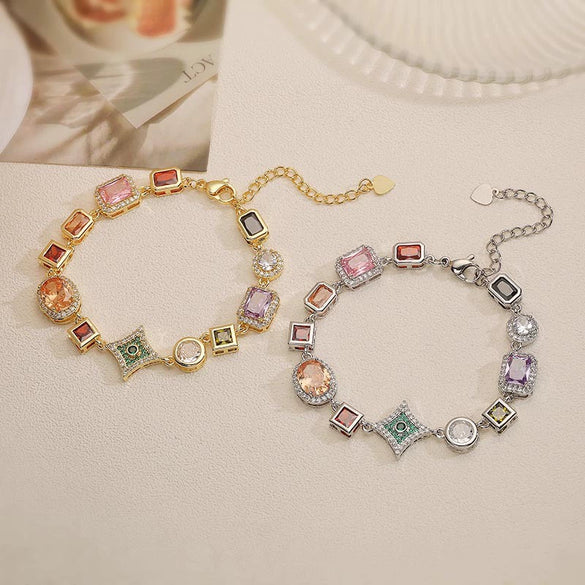 Wholesale Women's Light Luxury Copper Jewelry With Inlaid Color Diamond And Geometric Pattern In Oval And Square Shapes