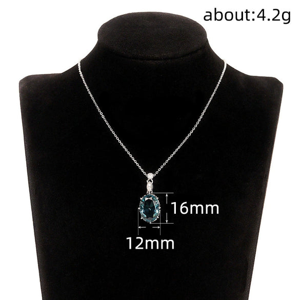 Wholesale Women's Light Luxury Copper Ochain Necklace With Oval Zircon And Mixed Gem Inlay Geometric Design