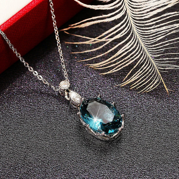 Wholesale Women's Light Luxury Copper Ochain Necklace With Oval Zircon And Mixed Gem Inlay Geometric Design