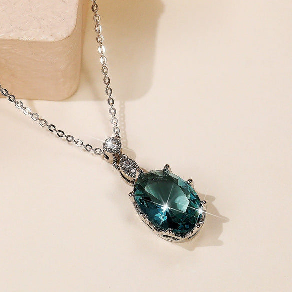 Wholesale Women's Light Luxury Copper Ochain Necklace With Oval Zircon And Mixed Gem Inlay Geometric Design
