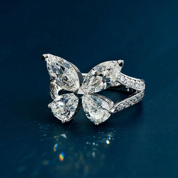 Wholesale Women's Light Luxury Copper Ring With Dropshaped Bow And Zircon Design