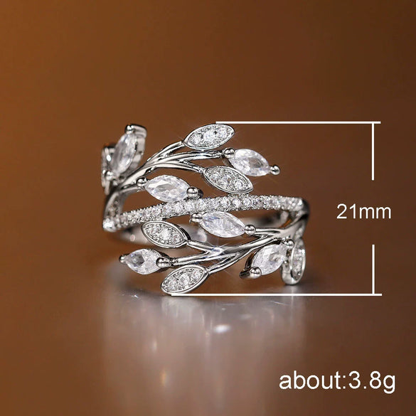 Wholesale Women's Light Luxury Copper Ring With Intertwined Leaves And Zircon Flowers