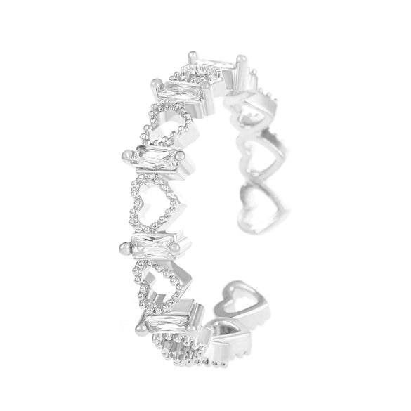 Wholesale Women's Light Luxury Copper Ring With Microinlaid Zircon Heartshaped And Hollow Design Electroplated