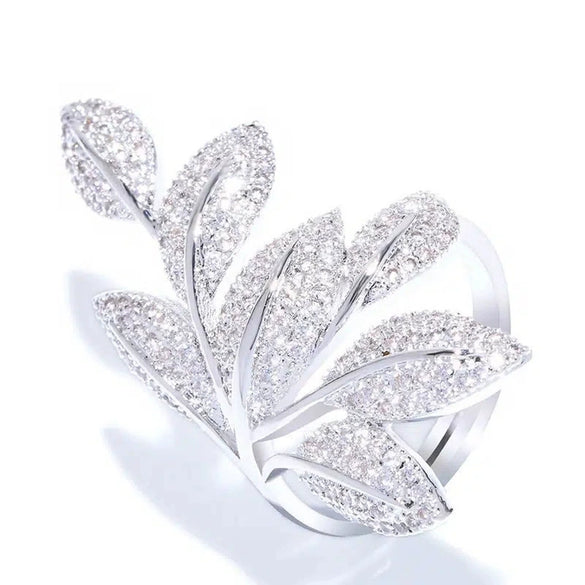 Wholesale Women's Light Luxury Copper Ring With Zircon And Flower Leaf Design
