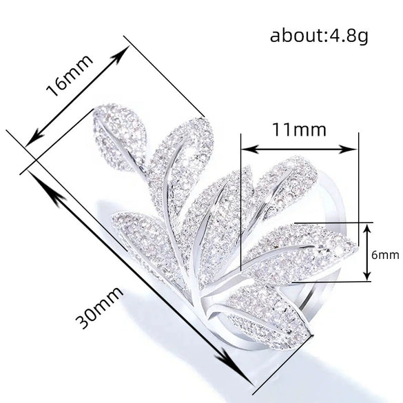 Wholesale Women's Light Luxury Copper Ring With Zircon And Flower Leaf Design