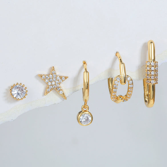 Wholesale Women's Light Luxury Copper S925 Silver Needle Star Pattern Microinlaid Zircon Earrings Set