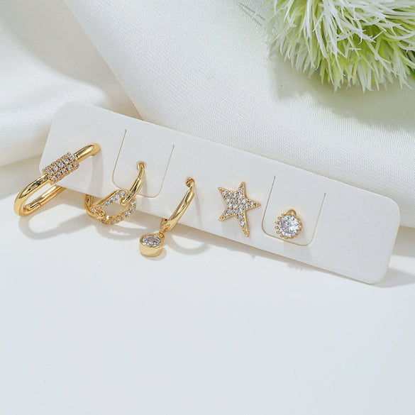 Wholesale Women's Light Luxury Copper S925 Silver Needle Star Pattern Microinlaid Zircon Earrings Set