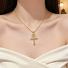 Wholesale Women's Light Luxury Cross Snakeshaped Titanium Steel Necklace With Zircon Inlay