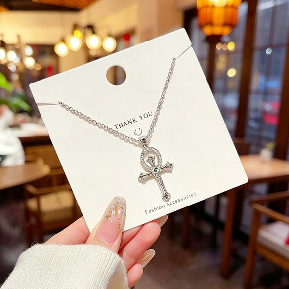 Wholesale Women's Light Luxury Cross Snakeshaped Titanium Steel Necklace With Zircon Inlay