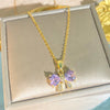 Wholesale Women's Light Luxury Diamond Pink Bow Titanium Steel Oshaped Chain Necklace With Copper Pendant Inlaid With Zircon