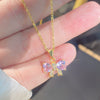 Wholesale Women's Light Luxury Diamond Pink Bow Titanium Steel Oshaped Chain Necklace With Copper Pendant Inlaid With Zircon