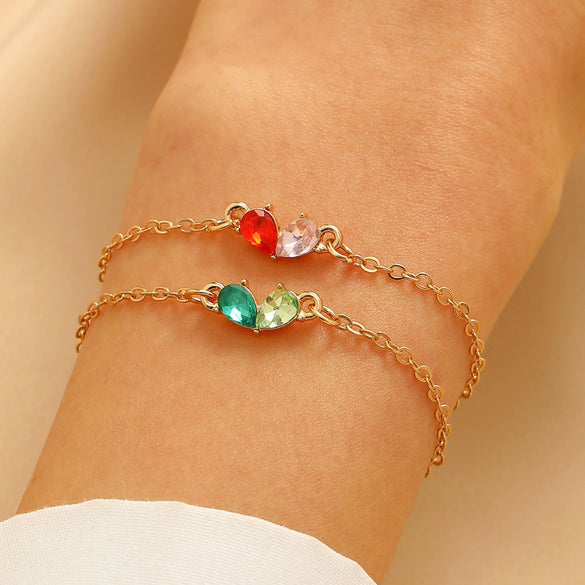 Wholesale Women's Light Luxury Dopamine Chain Bracelet With Colorful Gemstone Inlays Alloy Geometric And Heart Shape Diamond Design