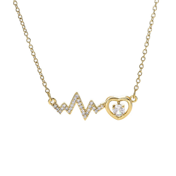 Wholesale Women's Light Luxury Electrocardiogram Heart Shaped Titanium Steel And Copper Inlaid With Zircon Necklace With Oshaped Chain And Color Retention Enhancement