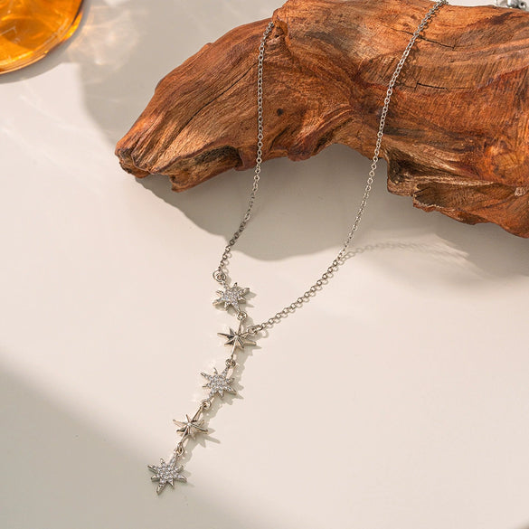 Wholesale Women's Light Luxury Electroplated Copper Eightpointed Star Pendant Necklace With O Word Chain