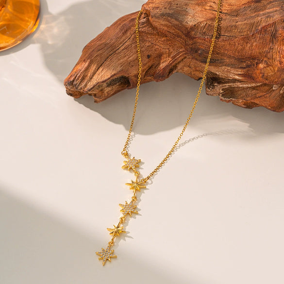 Wholesale Women's Light Luxury Electroplated Copper Eightpointed Star Pendant Necklace With O Word Chain