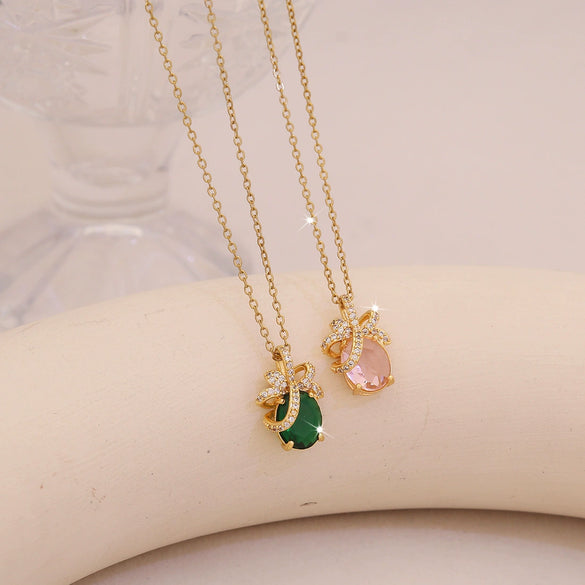 Wholesale Women's Light Luxury Electroplated Copper Flower Gourd Pendant Necklace With O Word Chain