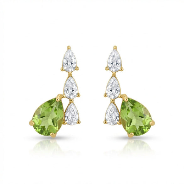 Wholesale Women's Light Luxury Electroplated 18K Gold And Stainless Steel Earrings With Dropshaped Pearshaped And Heartshaped Zircons And Geometric Design