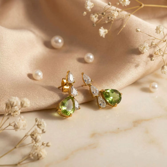 Wholesale Women's Light Luxury Electroplated 18K Gold And Stainless Steel Earrings With Dropshaped Pearshaped And Heartshaped Zircons And Geometric Design