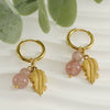 Wholesale Women's Light Luxury Electroplated Stainless Steel Feather And Sea Urchin Stone Earrings