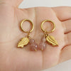 Wholesale Women's Light Luxury Electroplated Stainless Steel Feather And Sea Urchin Stone Earrings