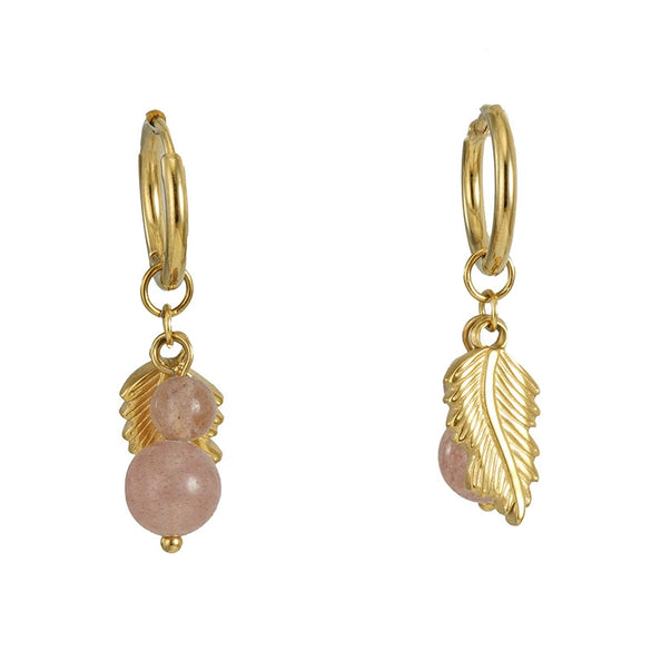 Wholesale Women's Light Luxury Electroplated Stainless Steel Feather And Sea Urchin Stone Earrings