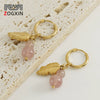 Wholesale Women's Light Luxury Electroplated Stainless Steel Feather And Sea Urchin Stone Earrings