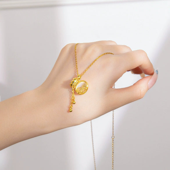 Wholesale Women's Light Luxury Electroplated Titanium Steel And Copper Tassel Money Bag Pendant Oshaped Chain Necklace
