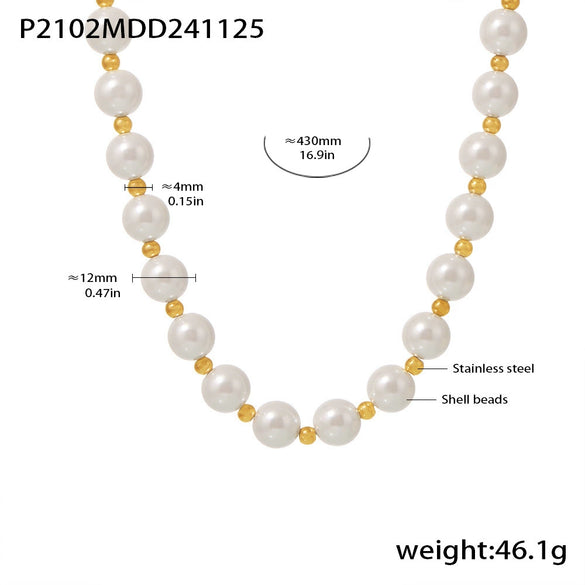 Wholesale Women's Light Luxury Elegant Imitation Pearl Collarbone Necklace With 12Mm Large Beads Geometric Pattern Stainless Steel Electroplated