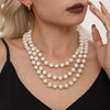 Wholesale Women's Light Luxury Elegant Imitation Pearl Collarbone Necklace With 12Mm Large Beads Geometric Pattern Stainless Steel Electroplated