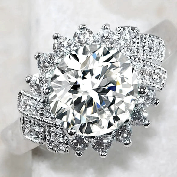 Wholesale Women's Light Luxury Exaggerated Finger Ring Copper Geometric Style Zircon Treatment