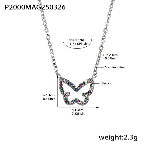 Wholesale Women's Light Luxury Exquisite Stainless Steel Necklace With Colorful Zircon Butterfly Pendant Geometric Pattern Electroplating