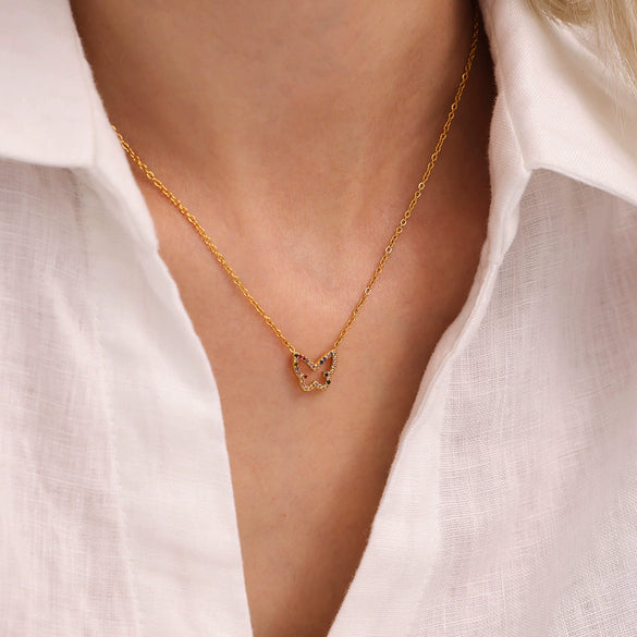 Wholesale Women's Light Luxury Exquisite Stainless Steel Necklace With Colorful Zircon Butterfly Pendant Geometric Pattern Electroplating