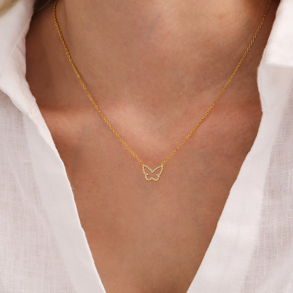 Wholesale Women's Light Luxury Exquisite Stainless Steel Necklace With Colorful Zircon Butterfly Pendant Geometric Pattern Electroplating