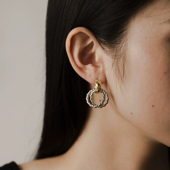 Wholesale Women's Light Luxury Fashion High End All Match Circle Pendant Earrings In Geometric Style Made Of Copper And 925 Silver With Split Plating