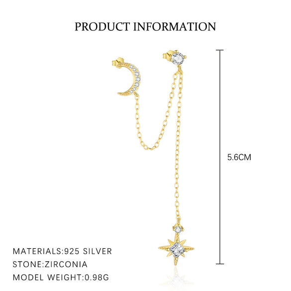 Wholesale Women's Light Luxury Fashion S925 Sterling Silver Star Moon Tassel Zirconia Earrings