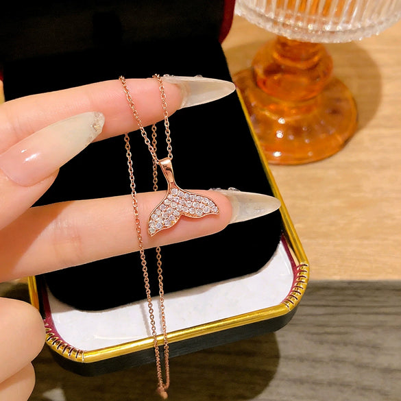 Wholesale Women's Light Luxury Fishtail Titanium Steel Necklace With Zircon Inlay And Oshaped Chain