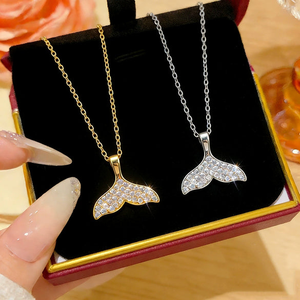 Wholesale Women's Light Luxury Fishtail Titanium Steel Necklace With Zircon Inlay And Oshaped Chain